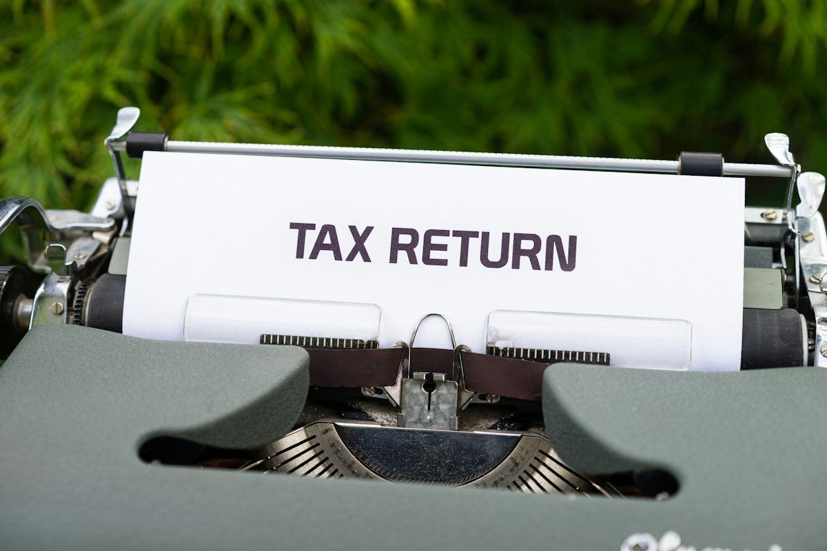 Typewriter with a tax return page